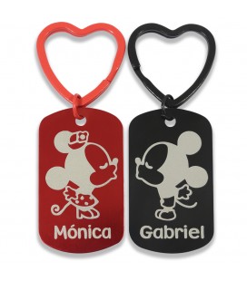 Pack 2 llaveros aluminio anilla corazón  - MICKEY & MINNIE