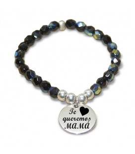 Pulsera cristal negro - TE QUEREMOS MAMÁ