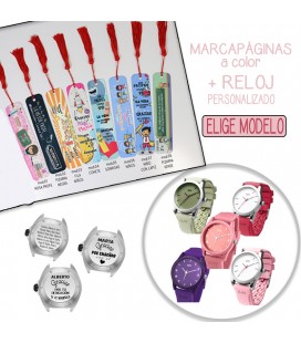 Pack MARCAPÁGINAS COLOR + RELOJ PERSONALIZADO