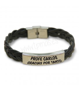 Pulsera CUERO TRENZADO NEGRO - GRACIAS POR TANTO