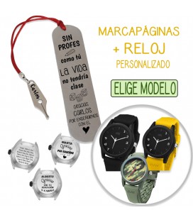 Pack MARCAPÁGINAS PLUMA  + RELOJ PERSONALIZADO