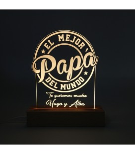 Lámpara led personalizada madera - EL MEJOR PAPÁ DEL MUNDO