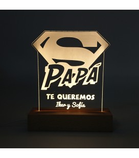 Lámpara led personalizada madera - SÚPER PAPÁ