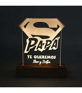 Lámpara led personalizada madera - SÚPER PAPÁ