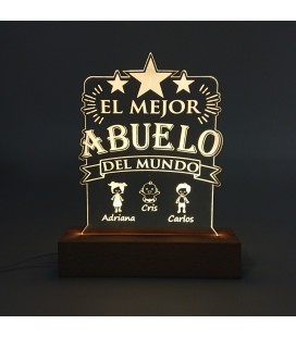 Lámpara led personalizada madera - MEJOR ABUELO con niños