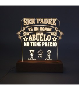 Lámpara led personalizada madera - ABUELO HONOR