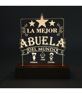 Lámpara led personalizada madera - MEJOR ABUELO con niños