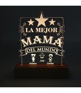 Lámpara led personalizada madera - MEJOR PAPÁ con niños