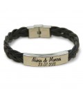 Pulsera CUERO TRENZADO NEGRO - NOMBRES Y FECHA